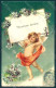 Greetings Angel Putto Art Nouveau Violets Flowers Relief CREASED Postcard HR0487 - Autres & Non Classés