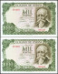 1000 Pesetas. 17 De Septiembre De 1971. Pareja Correlativa. Sin Serie Y Numerac - Andere & Zonder Classificatie