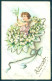Greetings Angel Putto Art Nouveau Lily Of The Valley Relief Postcard HR0492 - Fleurs