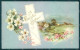 Greetings Easter Flowers Cross Relief Postcard HR0149 - Fleurs