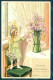 Greetings Child Girl Flowers Myosotis Relief Postcard HR0688 - Autres & Non Classés