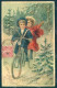 Greetings Children Boy Girl Bicycle Christmas M.S.i.B. 13643 Relief Pc HR0670 - Autres & Non Classés