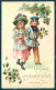 Artist Signed Children Doll Christmas Greetings Holly Mistletoe Relief Pc HR0518 - Autres & Non Classés