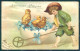 Greetings Child Boy Chick Egg Myosotis Easter Relief Postcard HR0579 - Autres & Non Classés