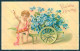 Greetings Valentine Angel Eros Myosotis Flower Valentine S. 311 Relief Pc HR0504 - Autres & Non Classés