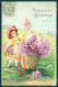 Greetings Girl Flowers Relief Postcard HR0592 - Altri & Non Classificati