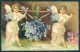 Greetings Angel Putto Violets Flowers Relief Postcard HR0476 - Fleurs