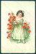 Greetings Child Girl Lily Flowers Relief Postcard HR0700 - Altri & Non Classificati