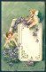 Greetings Angel Putto Violets Flowers Relief Postcard HR0495 - Autres & Non Classés