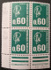1814a**x4 Béquet Sans Phosphore En Bloc De 4 Bdf Cote 16 - Unused Stamps