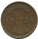 2 RENTENPFENNIG 1924 F DEUTSCHLAND Münze GERMANY #AD485.9.D.A - 2 Renten- & 2 Reichspfennig