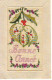 N°24852 - Carte Brodée - Bonne Année - Fleurs Et Houx - Brodées