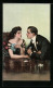Künstler-AK Clarence F. Underwood: Junges Paar Schaut Sich Beim Kartenspiel Verliebt In Die Augen  - Speelkaarten