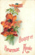   FANTAISIE - GAUFREE - EMBOSSED -  BONNE ANNEE   -  COQUELICOTS - Nieuwjaar