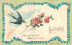 CPA FANTAISIE GAUFREE - HIRONDELLE - LETTRE - FLEURS - SOUVENIR - Birds