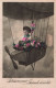 FETES - VOEUX - Anniversaire - Petit Souvenir - Grande Amitié - Enfant - Dirigeable - Fleurs - Carte Postale Ancienne - Cumpleaños