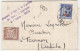 Lettre Avec Type Paix Surchargé, Cachet "T", Taxée, 1f Banderole - Lettres & Documents