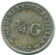 1/4 GULDEN 1962 NETHERLANDS ANTILLES SILVER Colonial Coin #NL11159.4.U.A - Niederländische Antillen