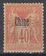 TIMBRE CHINE TYPE SAGE 40c ROUGE-ORANGE N° 10 NEUF * GOMME AVEC CHARNIERE - Unused Stamps