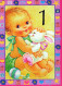 FELIZ CUMPLEAÑOS 1 Año De Edad CHICA NIÑOS Vintage Tarjeta Postal CPSM #PBT932.ES - Birthday