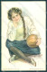 Artist Signed Fidler Alice Lady Basket Sport American Girl 12 CREASED Pc VK9354 - Autres & Non Classés