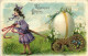 Carte Gaufrée Dillette Tirant Un Gros Oeuf Sur Une Charrette Joyeuses Paques RV - Easter