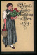 Künstler-AK Bern, Schweizer Landes-Ausstellung 1914, Frau Mit Topfblumen  - Exhibitions