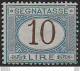 1874 Italia Segnatasse Lire 10 Azzurro Bruno MNH Sassone N. 14 - Altri & Non Classificati