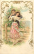 Themes Div-ref VV598- Carte Gaufrée- Couples - Couple - Fond Doré - Dorures  - - Couples