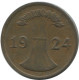 2 REICHSPFENNIG 1924 G ALEMANIA Moneda GERMANY #AE279.E.A - 2 Rentenpfennig & 2 Reichspfennig