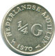 1/4 GULDEN 1970 ANTILLES NÉERLANDAISES ARGENT Colonial Pièce #NL11626.4.F.A - Netherlands Antilles