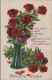 Greetings Postcard - Birthday Wishes. Vase Of Red Roses  DZ81 - Birthday