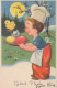 OSTERN KINDER HUHN EI Vintage Ansichtskarte Postkarte CPA #PKE318.DE - Pâques