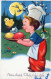 PASQUA BAMBINO POLLO UOVO Vintage Cartolina CPA #PKE319.IT - Easter