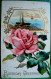 CPA  GAUFREE ROSE ET PAYSAGE MARIN . VOILIER  FLOWERS . PINK ROSE . BOAT  OLD  EMBOSSED PC - Fleurs