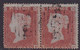 GB Victoria Line Engraved Penny Red Pair. . Perf 16. Small Crown.  On Very Blue Paper Good Used.  Off Centre - Oblitérés