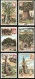6 Sammelbilder Liebig, Serie Nr. 690: Merkwürdige Bäume, Tempel, Riesenschlangen-Kiefer, Cypresse, Schloss Augustusb  - Liebig