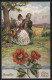 AK Verliebtes Paar Sitzt Auf Einer Bank, Granatblüte: Liebesglück! Blumensprache  - Autres & Non Classés