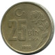 25 LIRA 1998 TURKEY Coin #AR251.U.A - Turquia