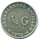 1/4 GULDEN 1970 ANTILLES NÉERLANDAISES ARGENT Colonial Pièce #NL11687.4.F.A - Netherlands Antilles
