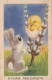 PASCUA CONEJO POLLO HUEVO Vintage Tarjeta Postal CPA #PKE323.ES - Ostern