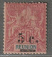 REUNION - N°53 * (1901) Surchargés : 5c Sur 50c Vermillon - Neufs