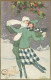 CHIOSTRI SIGNED 1920s POSTCARD - COUPLE & ICE SKATING & CUPID - EDIT BALLERINI & FRATINI 185 (5627) - Chiostri, Carlo