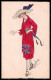 Artist Signed Miki Fashion Glamour Lady Mode Hand Painted British Flag Pc VK6222 - Autres & Non Classés