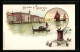 Lithographie Venedig, Gondelpartie Mit Uferblick, Tauben  - Venezia (Venedig)