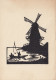 Silhouette Windmill Wind Mill Lake Fishing Old Postcard Signed Kathe Muhe-Gotze - Silhouette - Scissor-type