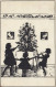 Silhouette Children Dancing Christmas Tree Old Postcard Signed Marte Graf - Silueta