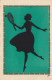 Silhouette Lady With Tennis Racket Art Deco Old Postcard - Tenis