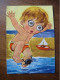 CPSM CARTE A SYSTEME KRUGER - YEUX QUI BOUGENT A DEUX POSITIONS ENFANT A LA PLAGE AVEC UN CRABE - Móviles (animadas)