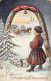 Russia - Merry Christmas - Artist Signed Postcard - Young Boy With A Sled Watching A Troika - Publ. Unknown Series 201 - Russia